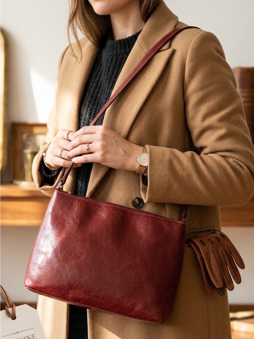 Kate Spade Vintage Leather Shoulder Bag in Deep Red Made in Italy